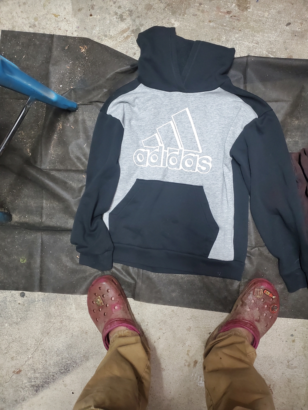adidas Kids Hooded Pullover in Black & Gray